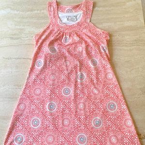 Soybu racer back dress. Built in shelf bra. Light coral with blue accents.